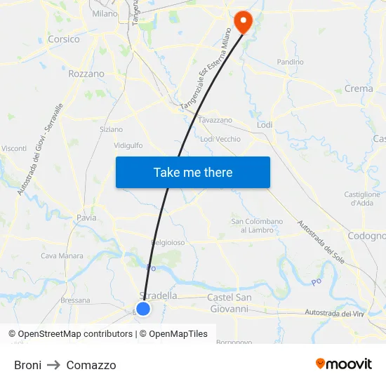 Broni to Comazzo map
