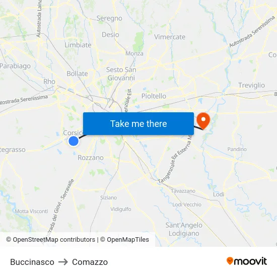 Buccinasco to Comazzo map