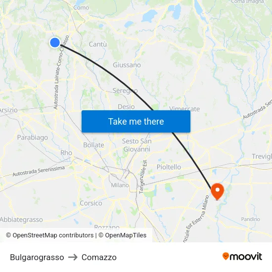 Bulgarograsso to Comazzo map