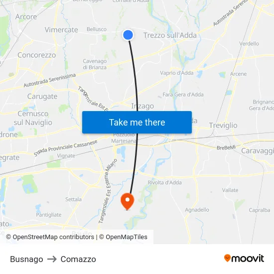 Busnago to Comazzo map