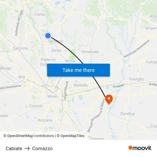 Cabiate to Comazzo map