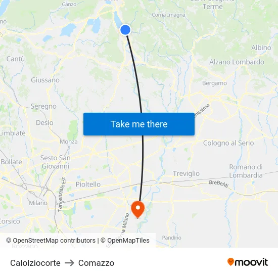 Calolziocorte to Comazzo map