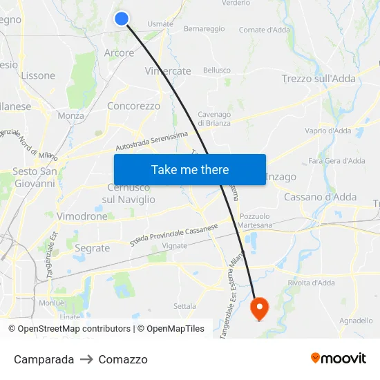 Camparada to Comazzo map