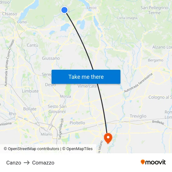 Canzo to Comazzo map