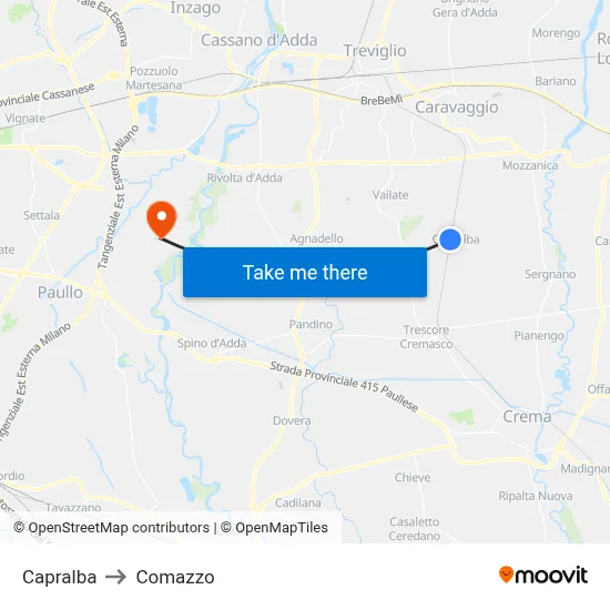 Capralba to Comazzo map