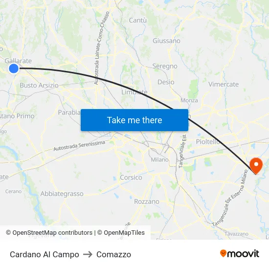 Cardano Al Campo to Comazzo map