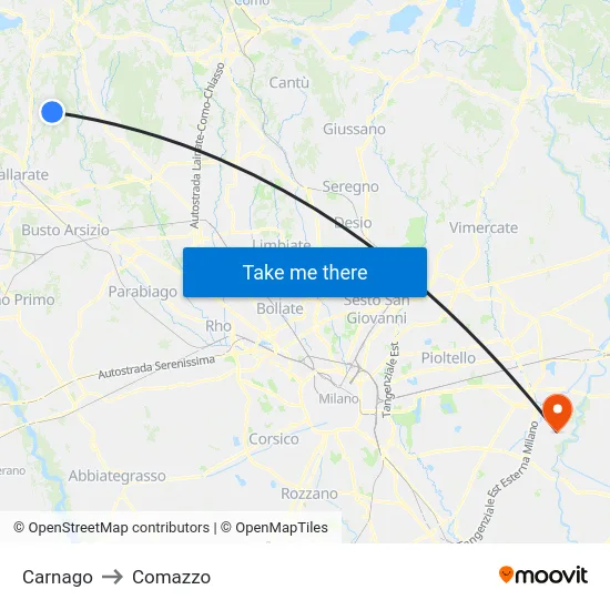 Carnago to Comazzo map