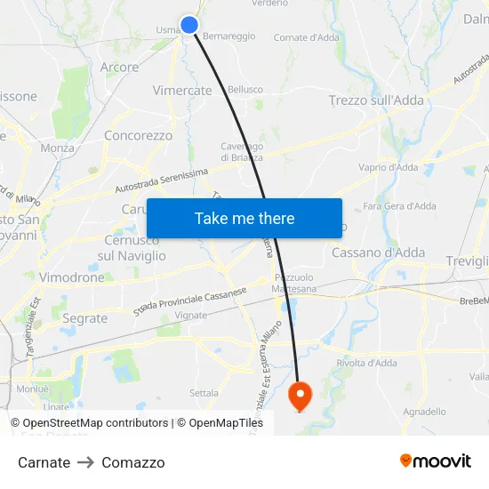 Carnate to Comazzo map