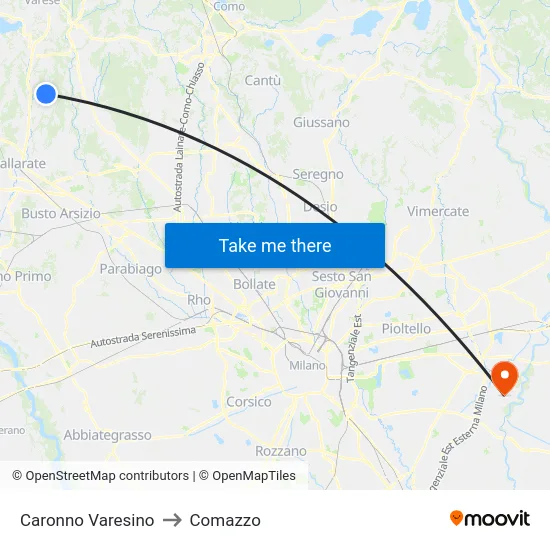 Caronno Varesino to Comazzo map
