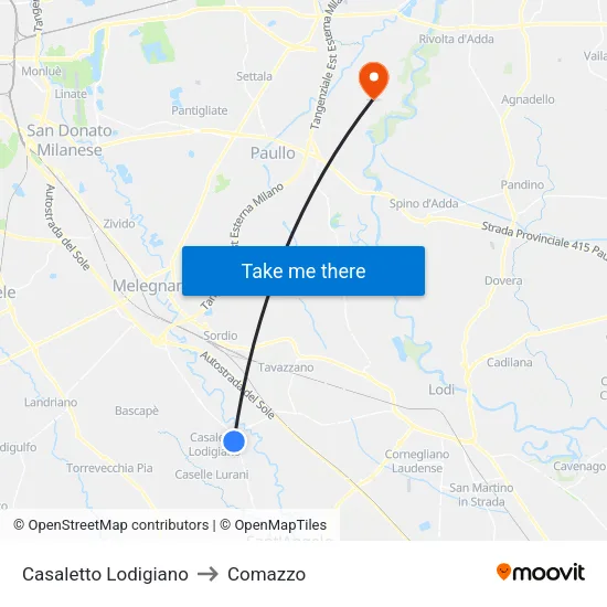Casaletto Lodigiano to Comazzo map