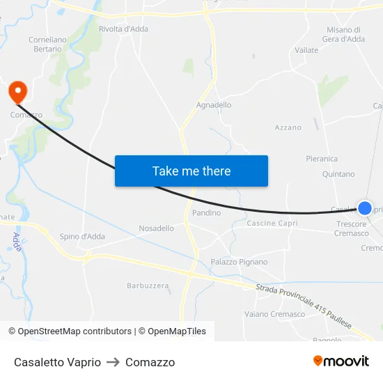 Casaletto Vaprio to Comazzo map