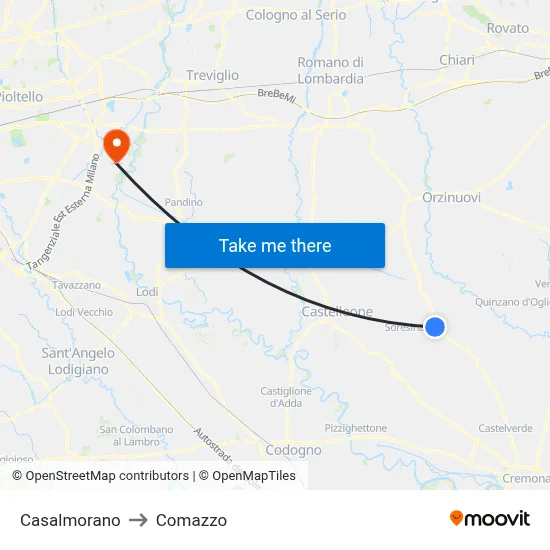 Casalmorano to Comazzo map