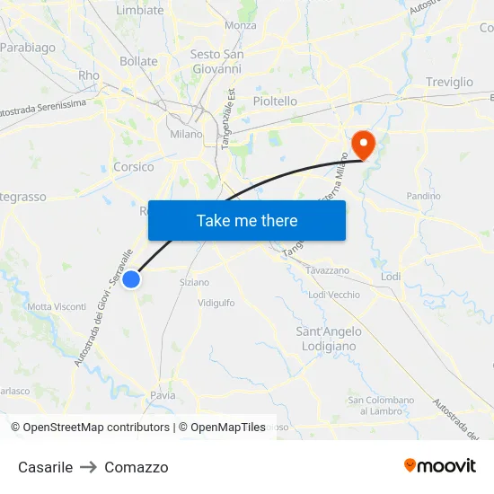 Casarile to Comazzo map