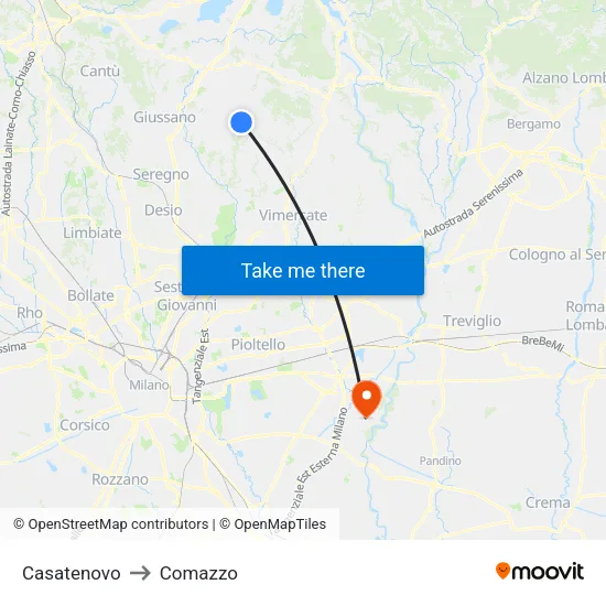 Casatenovo to Comazzo map