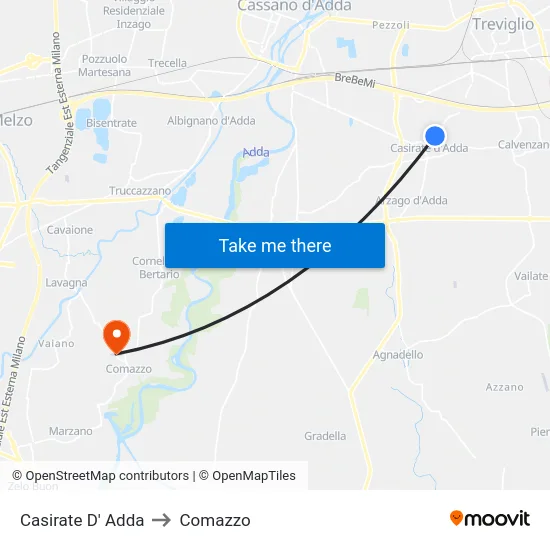 Casirate D' Adda to Comazzo map