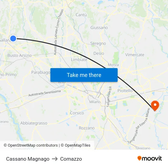 Cassano Magnago to Comazzo map