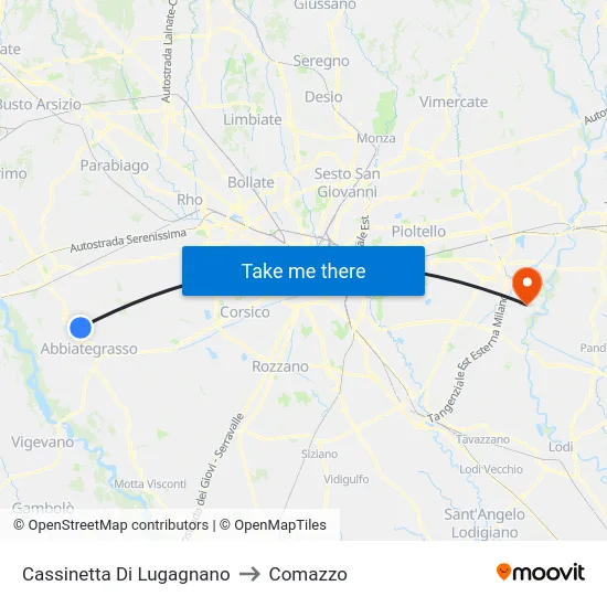Cassinetta Di Lugagnano to Comazzo map