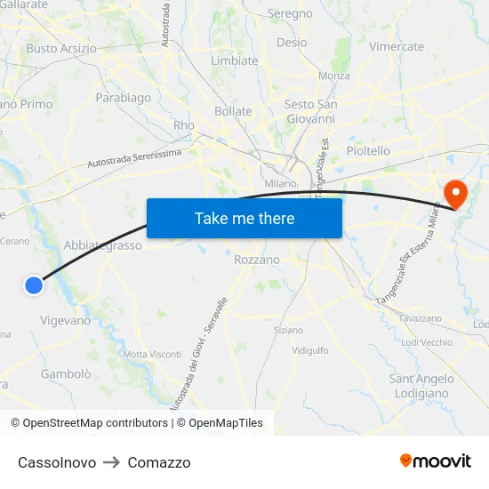 Cassolnovo to Comazzo map