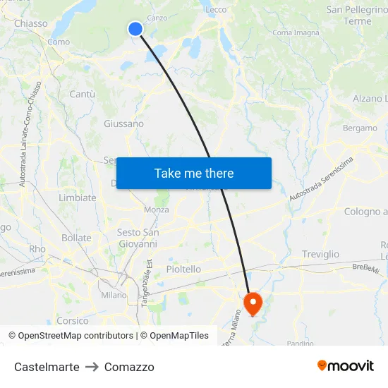 Castelmarte to Comazzo map