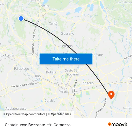 Castelnuovo Bozzente to Comazzo map