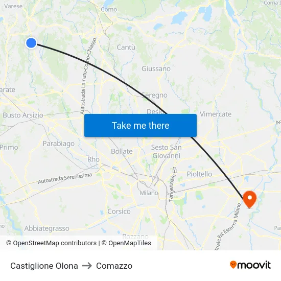 Castiglione Olona to Comazzo map