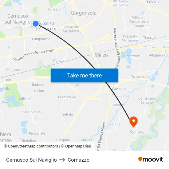 Cernusco Sul Naviglio to Comazzo map