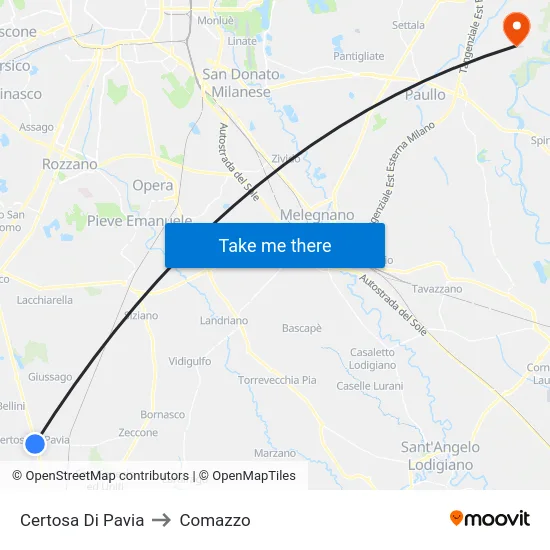 Certosa Di Pavia to Comazzo map