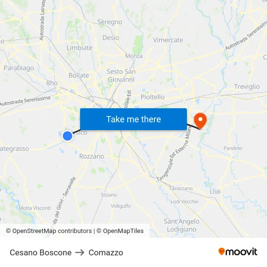 Cesano Boscone to Comazzo map