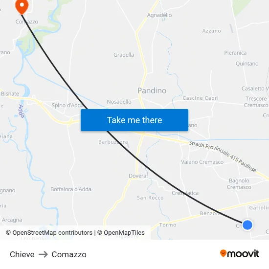 Chieve to Comazzo map