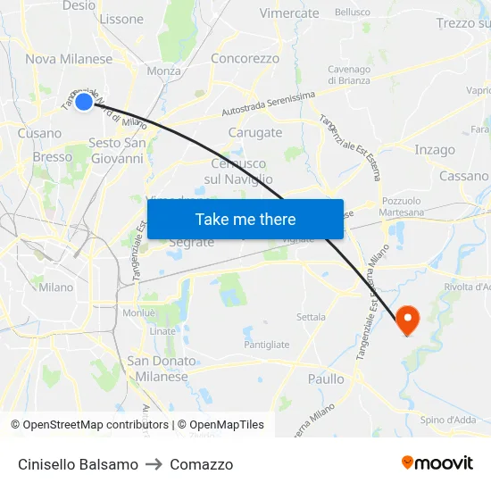 Cinisello Balsamo to Comazzo map