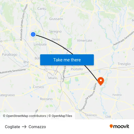 Cogliate to Comazzo map
