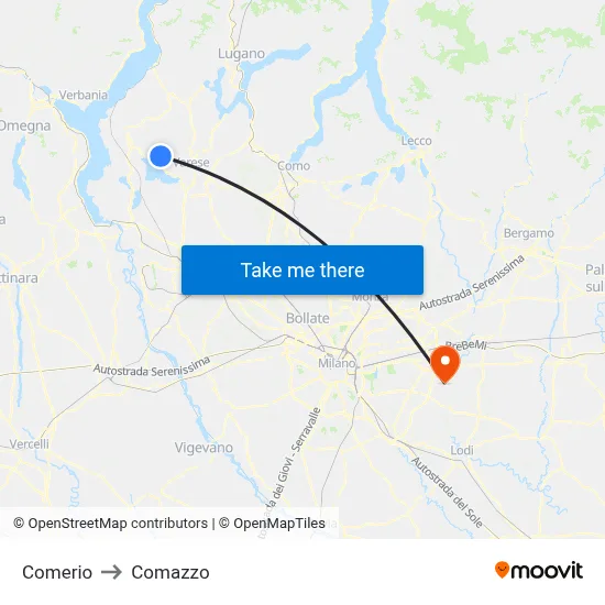 Comerio to Comazzo map
