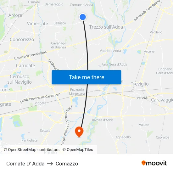 Cornate d'Adda to Comazzo map