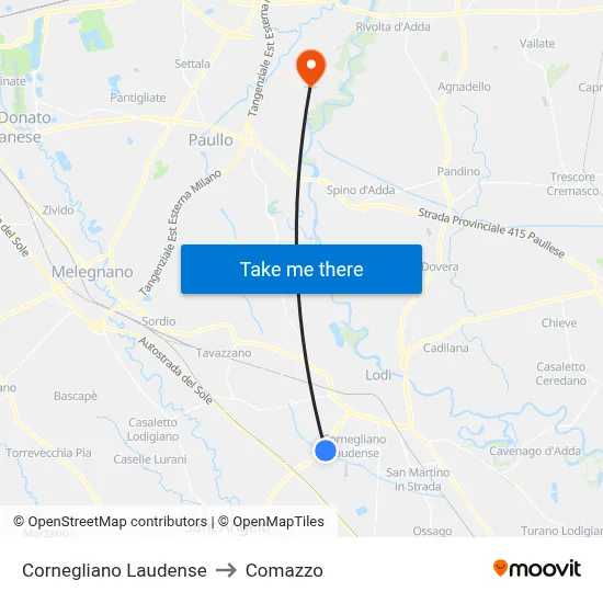 Cornegliano Laudense to Comazzo map