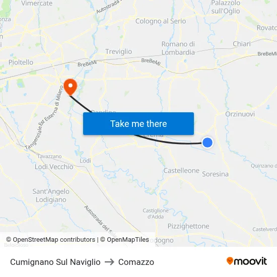 Cumignano Sul Naviglio to Comazzo map