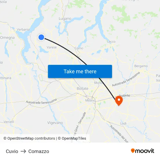 Cuvio to Comazzo map