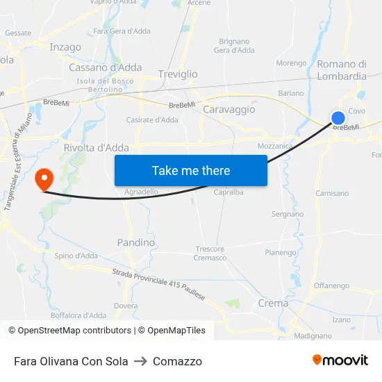 Fara Olivana Con Sola to Comazzo map