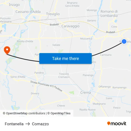 Fontanella to Comazzo map