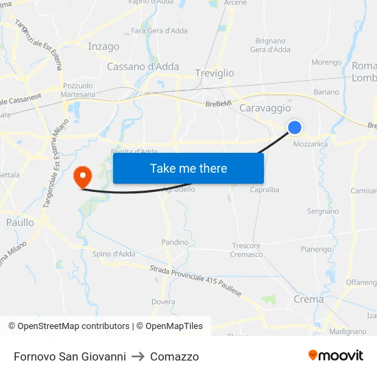 Fornovo San Giovanni to Comazzo map