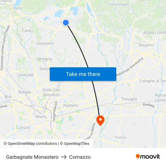 Garbagnate Monastero to Comazzo map