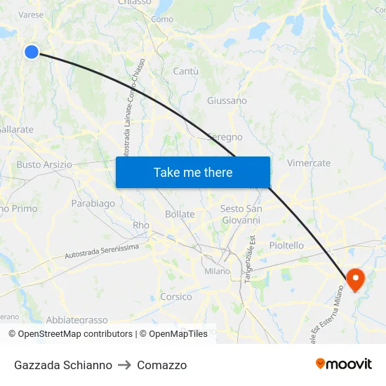 Gazzada Schianno to Comazzo map