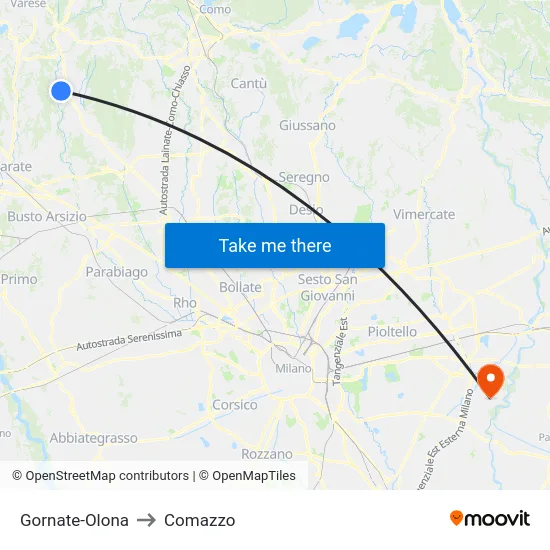 Gornate-Olona to Comazzo map
