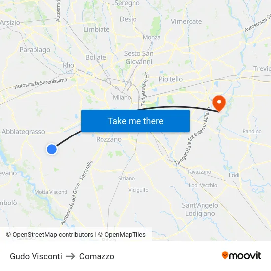 Gudo Visconti to Comazzo map