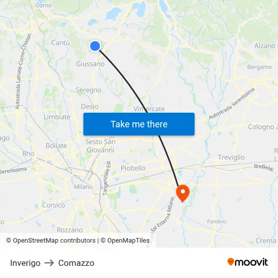 Inverigo to Comazzo map