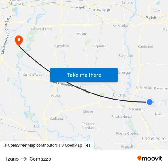 Izano to Comazzo map
