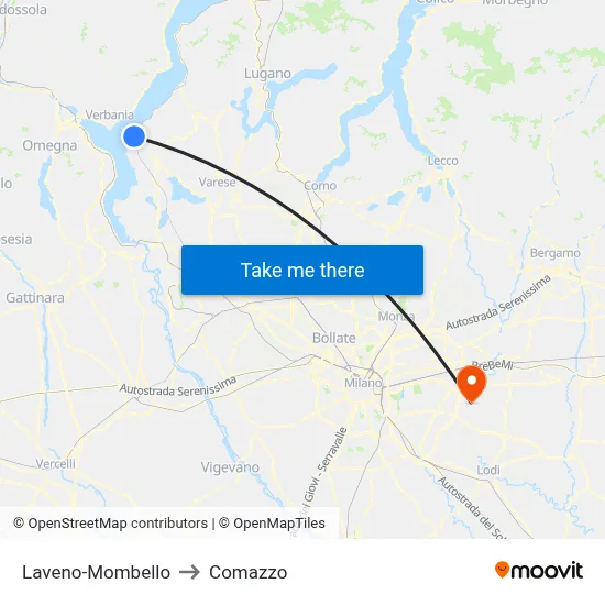 Laveno-Mombello to Comazzo map