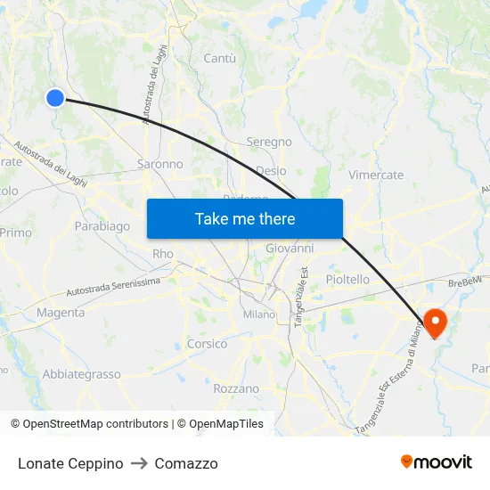 Lonate Ceppino to Comazzo map