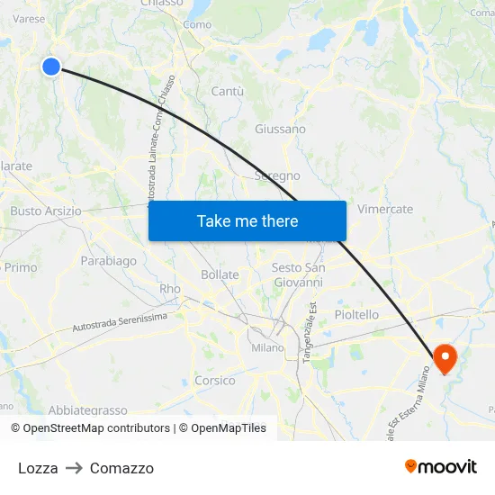 Lozza to Comazzo map