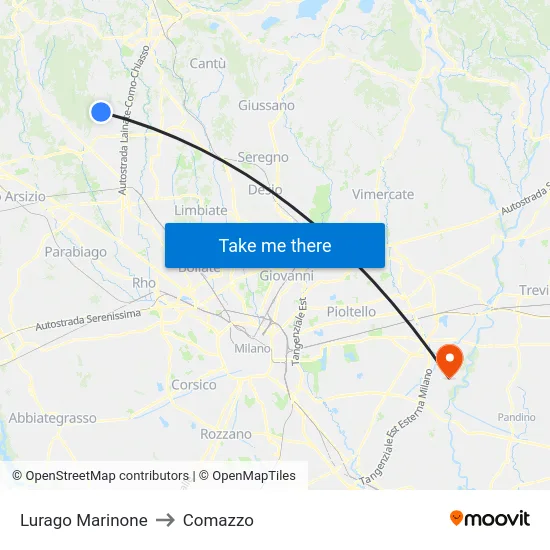Lurago Marinone to Comazzo map