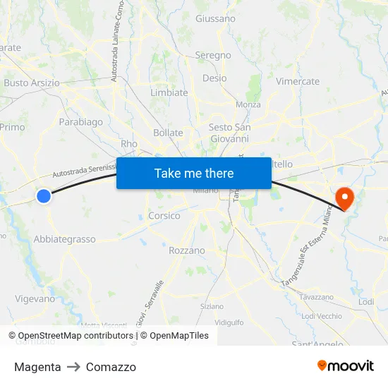 Magenta to Comazzo map